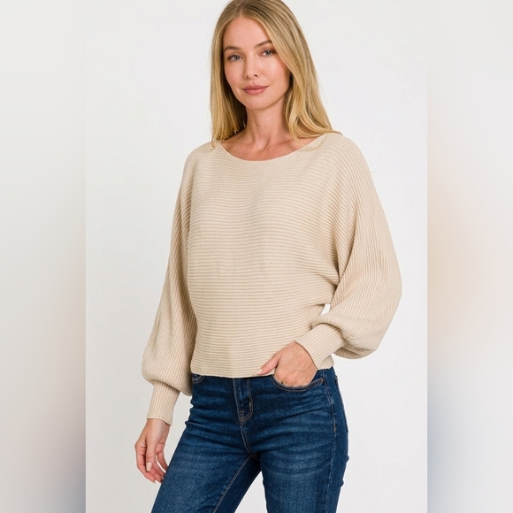 Zenana Boat Neck Balloon Sleeve Sweater - Picture 2 of 5